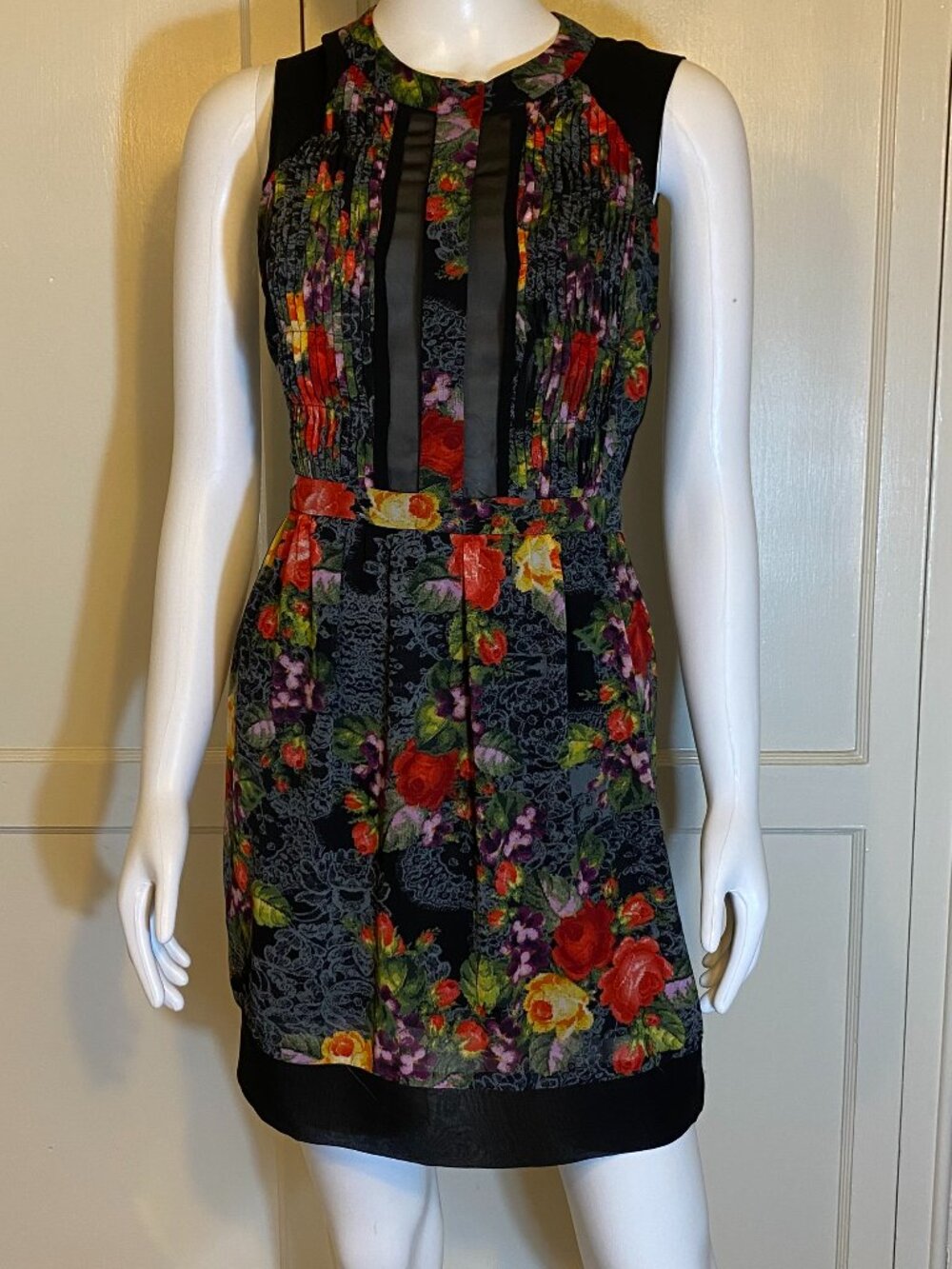 ASTR Sheer Mesh Panel Cutout Floral Sleeveless Open Back Mini Dress, Sz Small